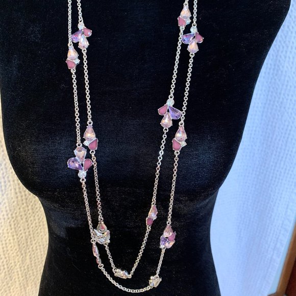 Ballet Silver, Mauve, Purple, Crystal Necklace - Picture 4 of 9